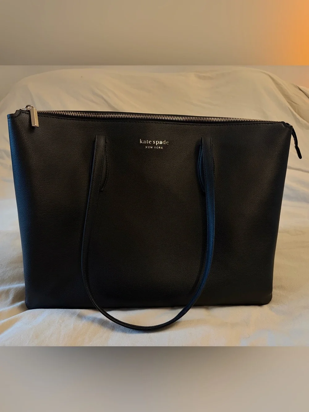 Kate Spade All Day black leather zip tote work bag, similar to Gwen and Dana bag